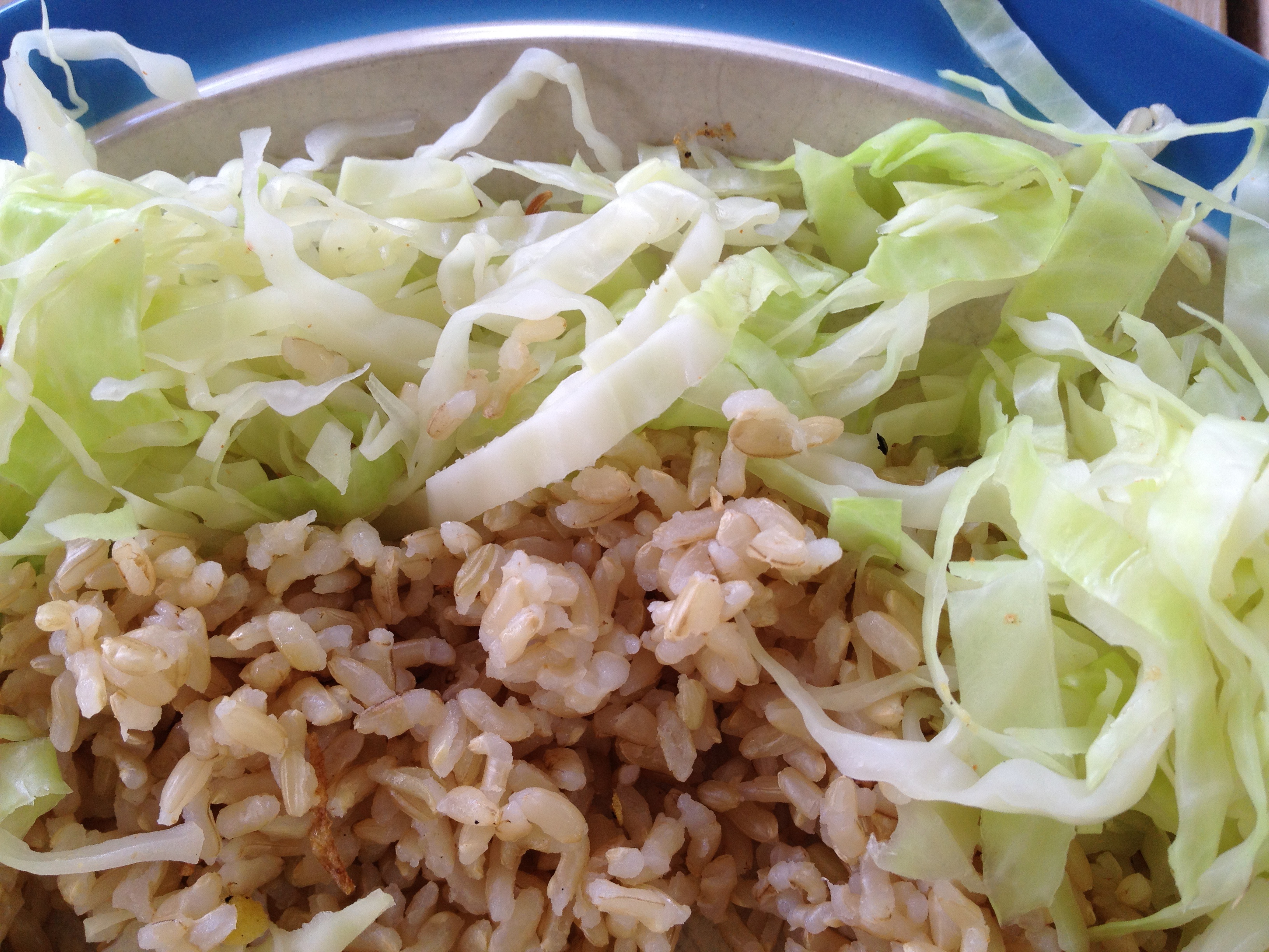 Water sautéed green head cabbage with brown rice